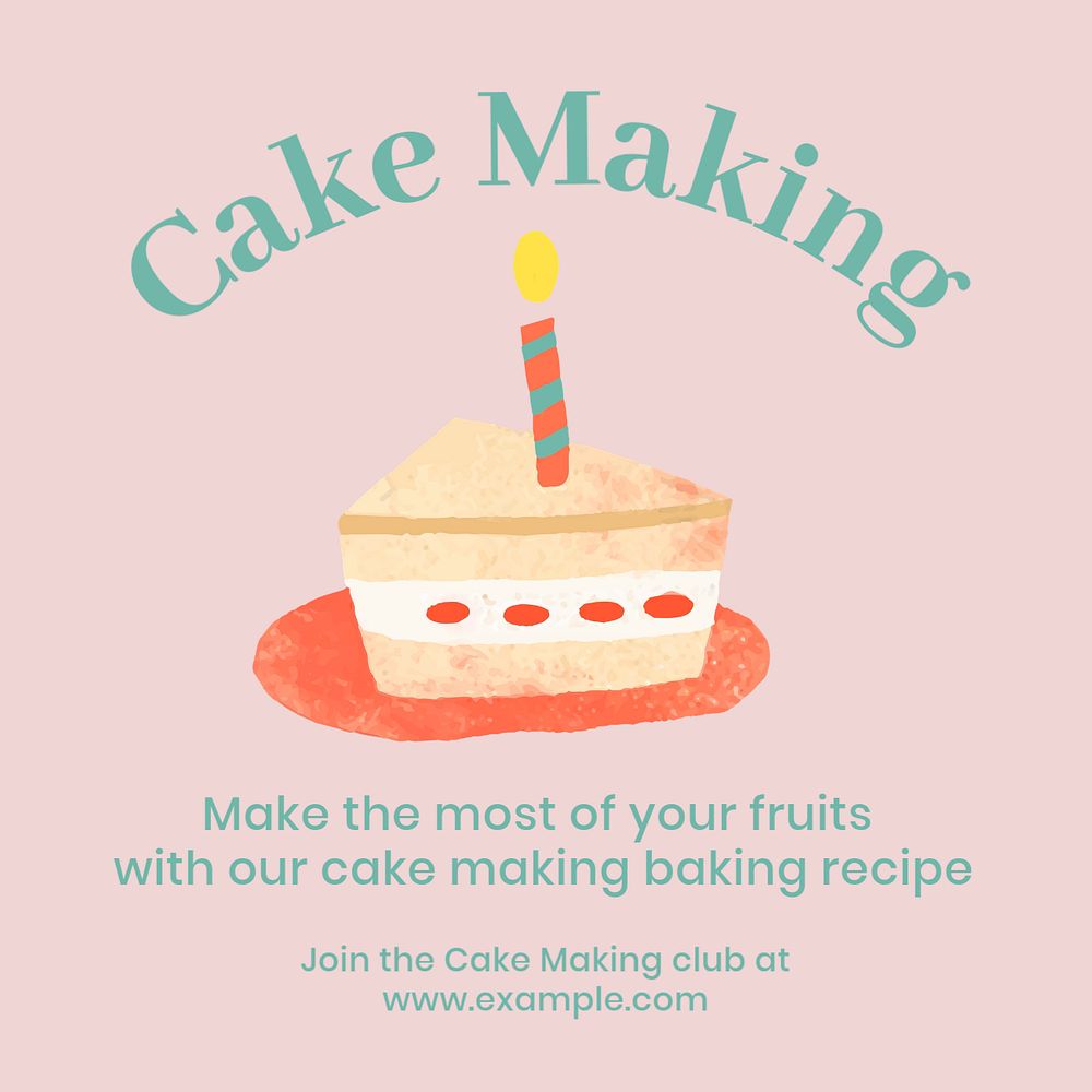 Cake making Instagram post template, editable text