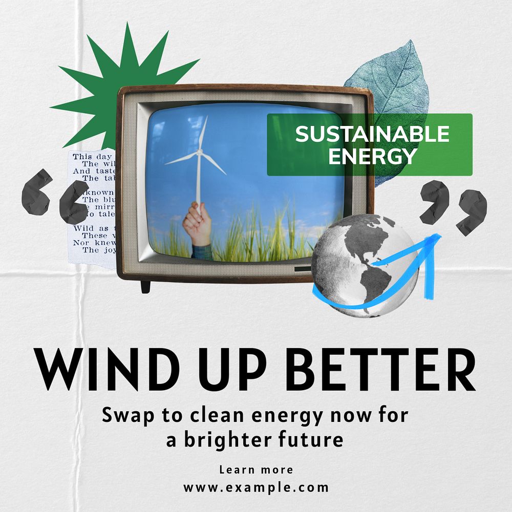 Wind power Instagram post template, editable text