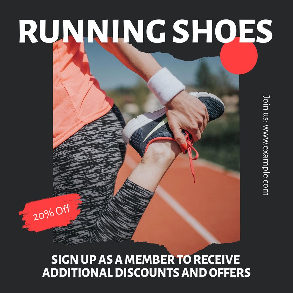 Running shoes sale Instagram post template, editable text