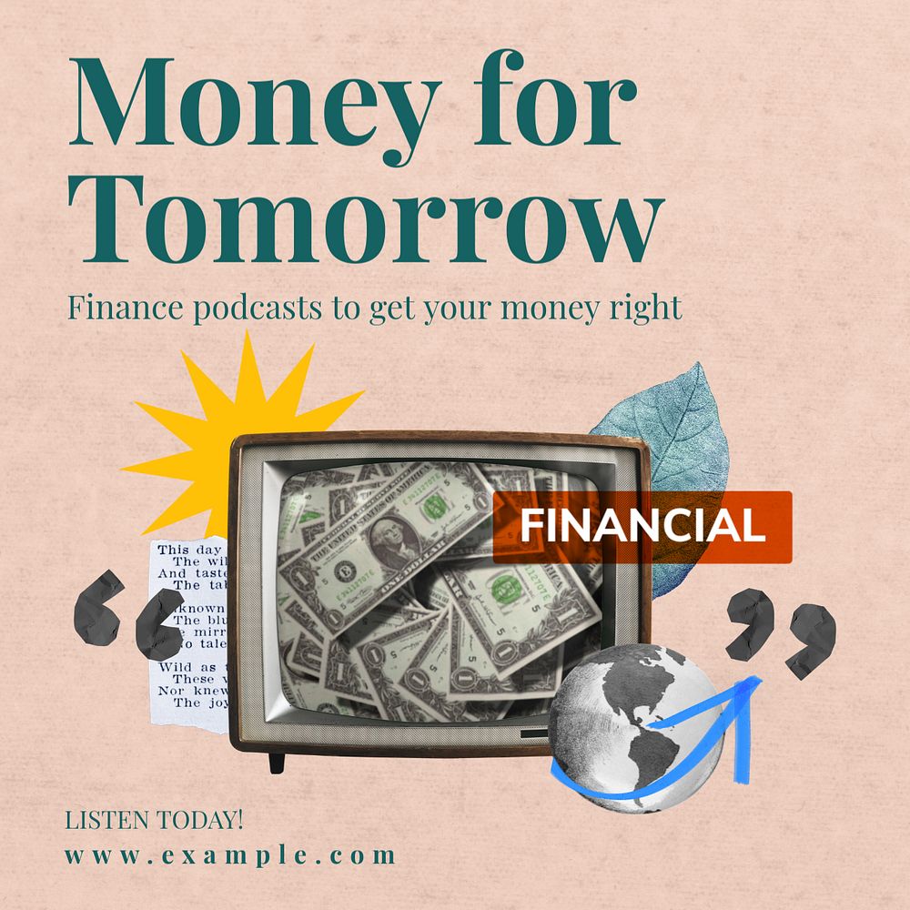 Finance podcast Instagram post template, editable text