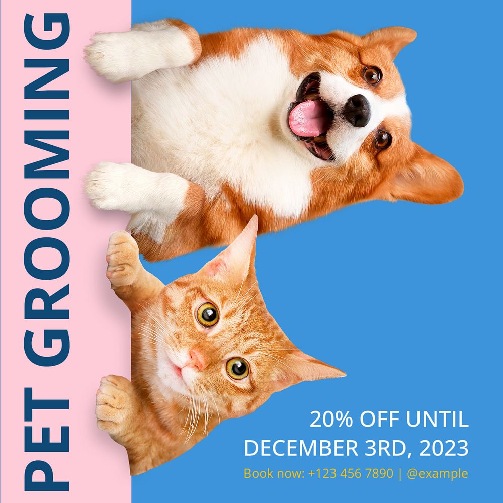 Pet grooming Instagram post template, editable text