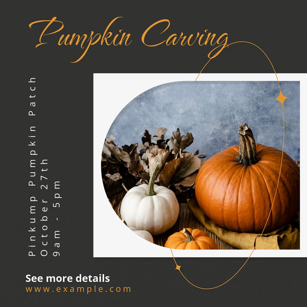 Pumpkin carving Instagram post template, editable text