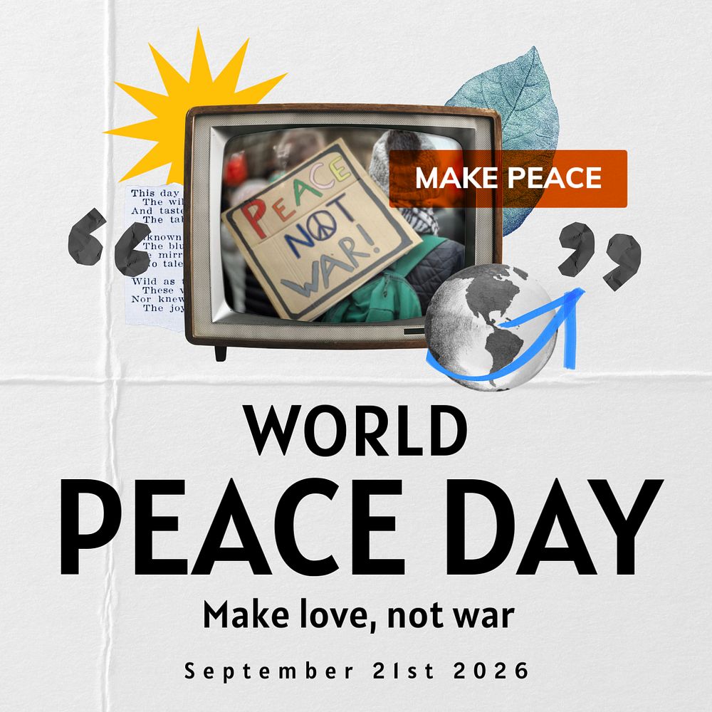 World peace day Instagram post template, editable text