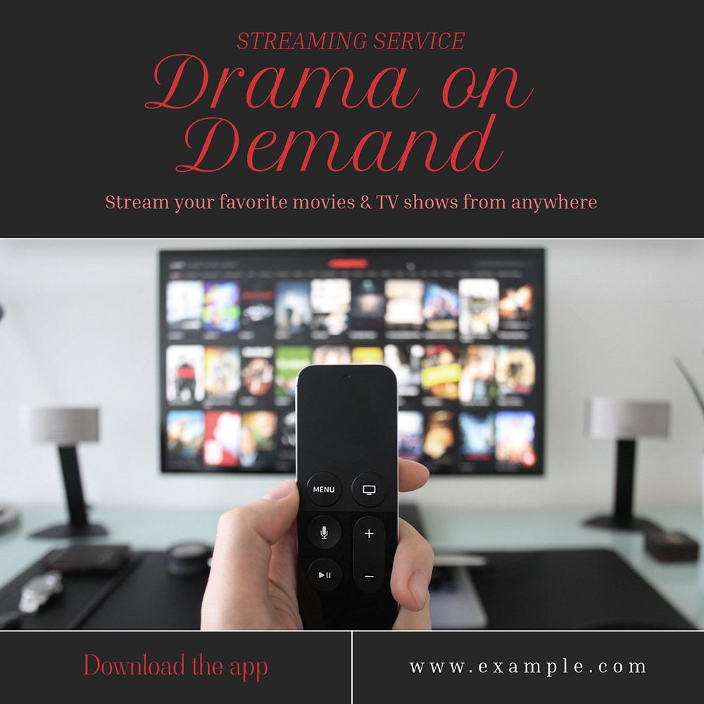 Drama on demand Instagram post template, editable text