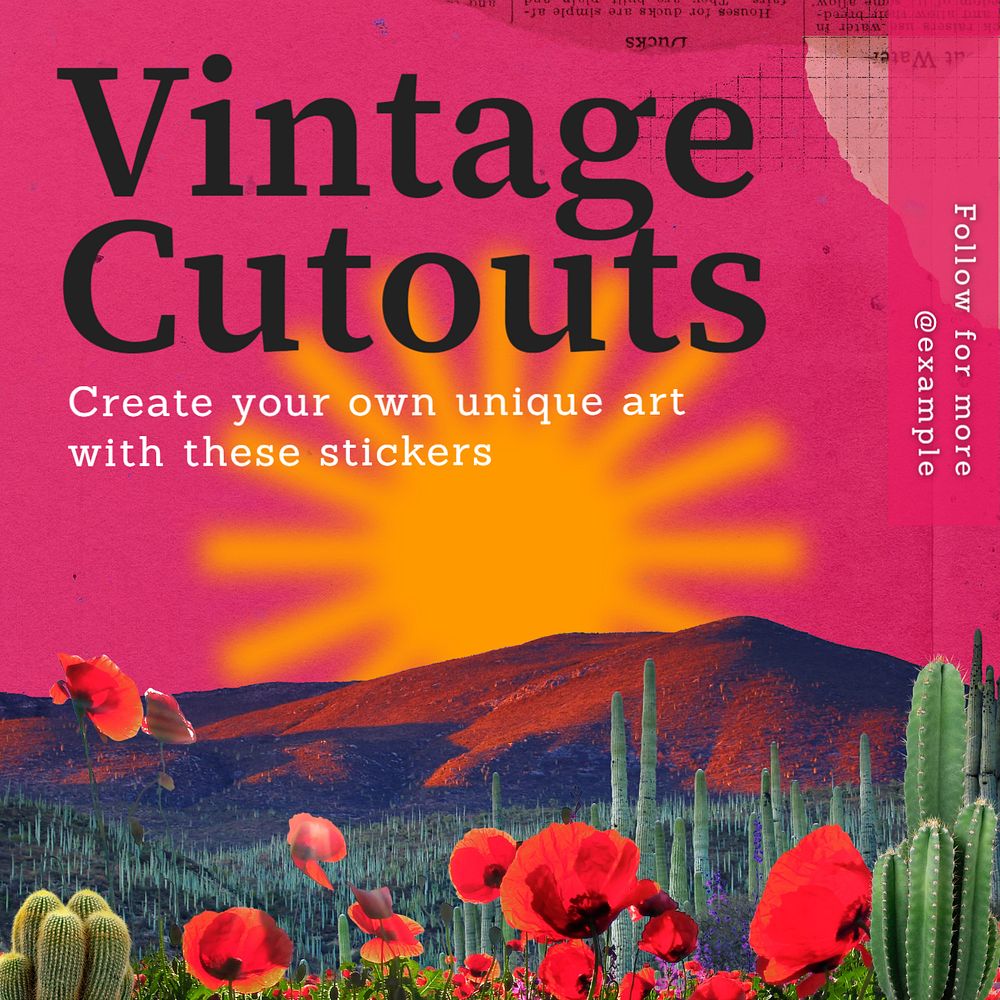 Vintage cutouts sticker Instagram post template, editable text