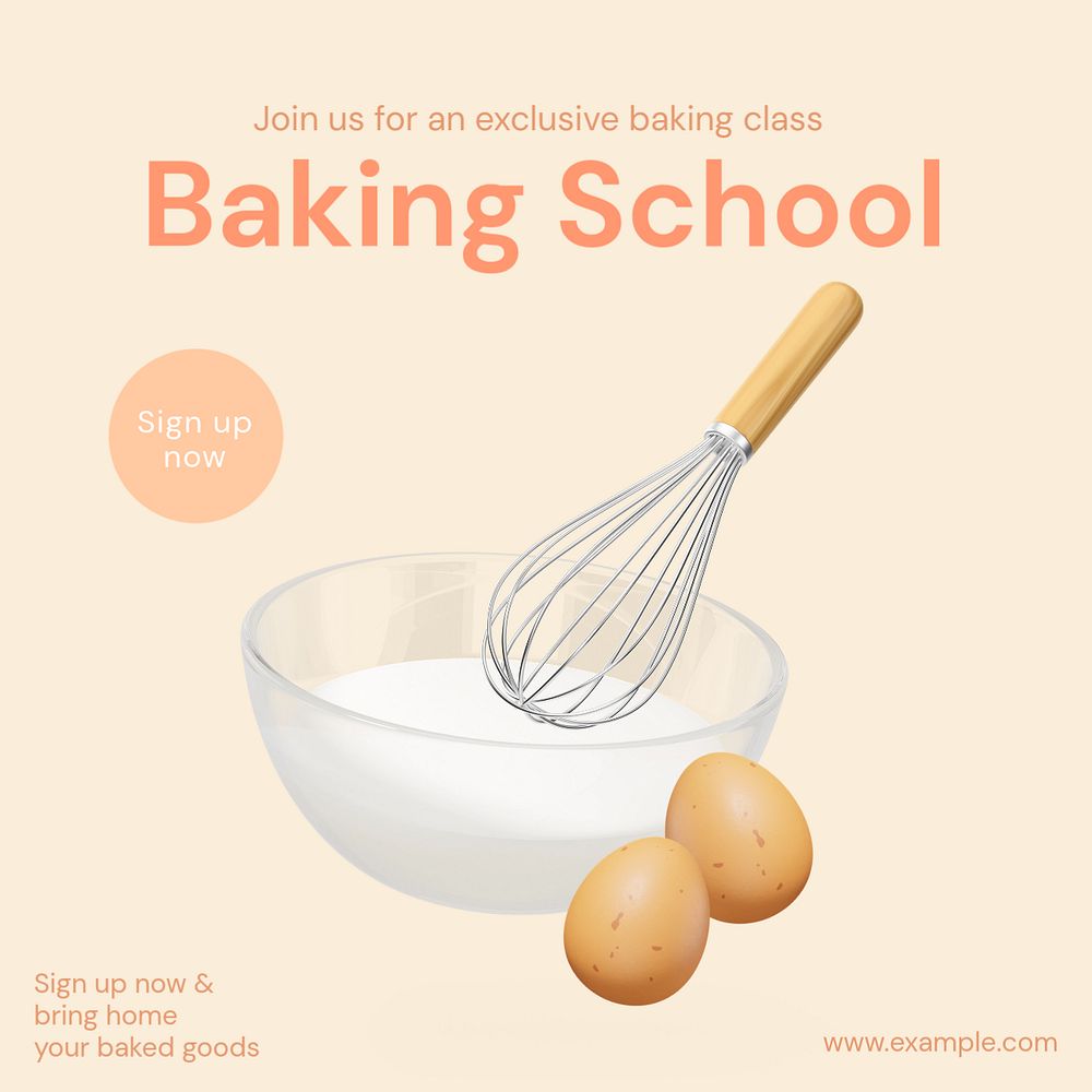 Baking school Instagram post template, editable text