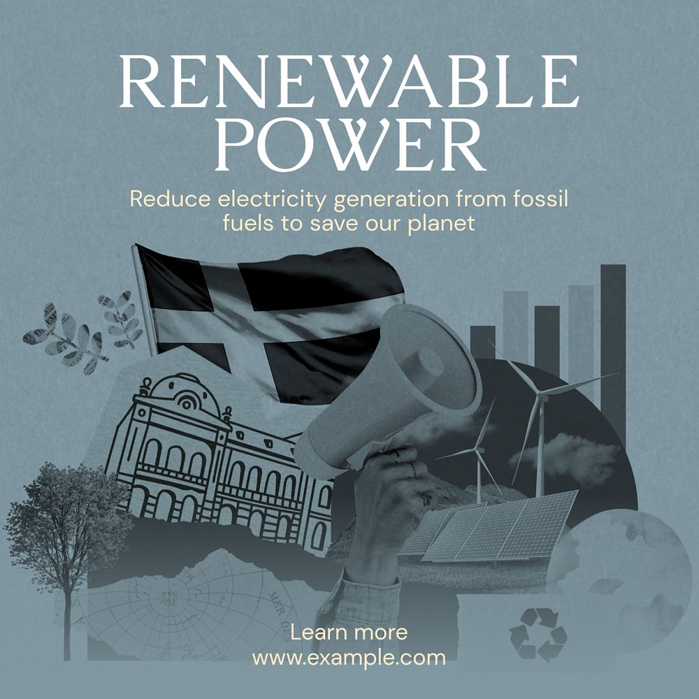 Renewable power Instagram post template, editable text