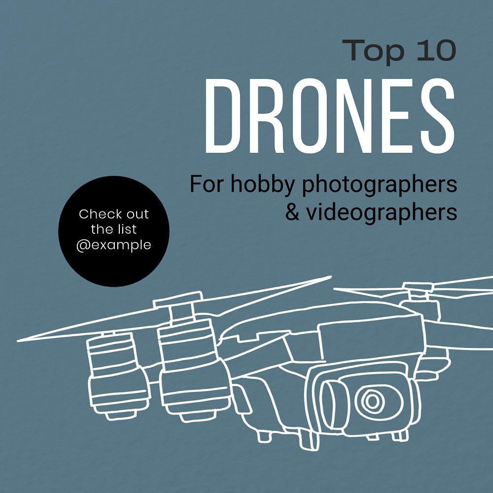 Drone camera Instagram post template, editable text