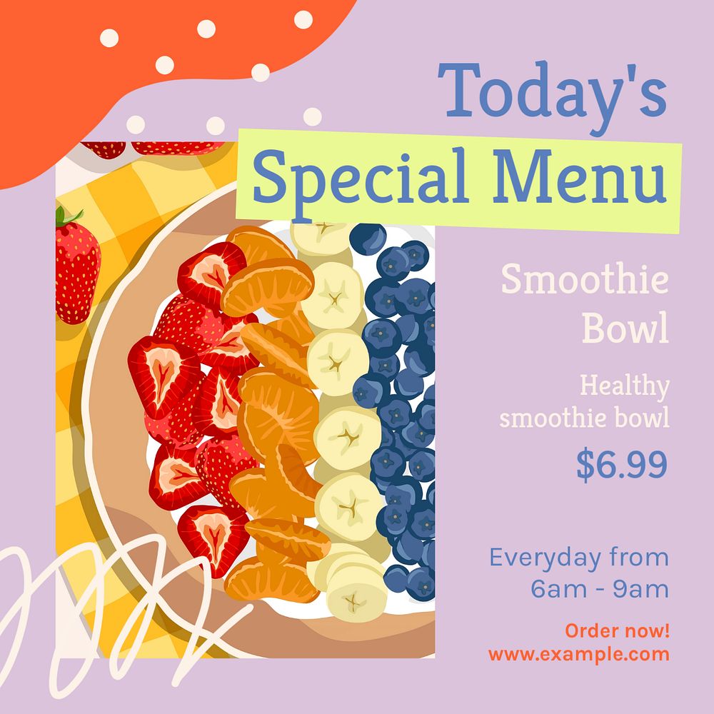 Smoothie bowl Instagram post template, editable text