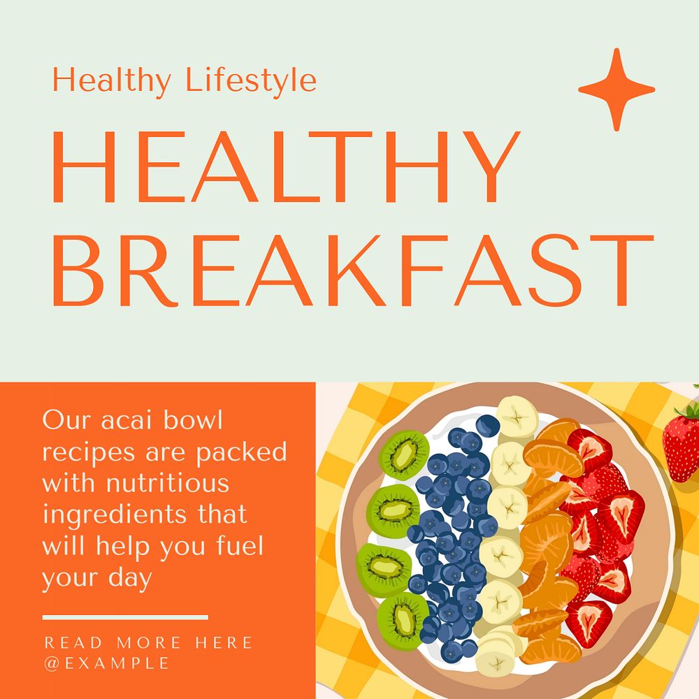 Healthy breakfast Instagram post template, editable text