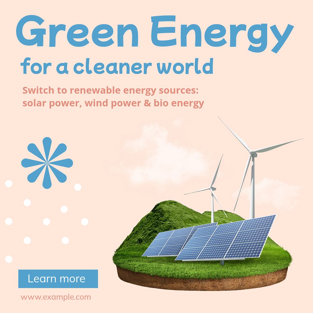 Green energy Instagram post template, editable text