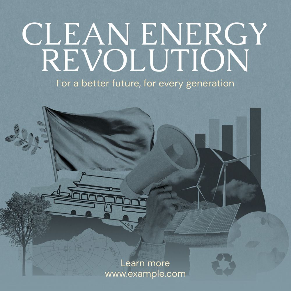 Clean energy revolution Instagram post template, editable text