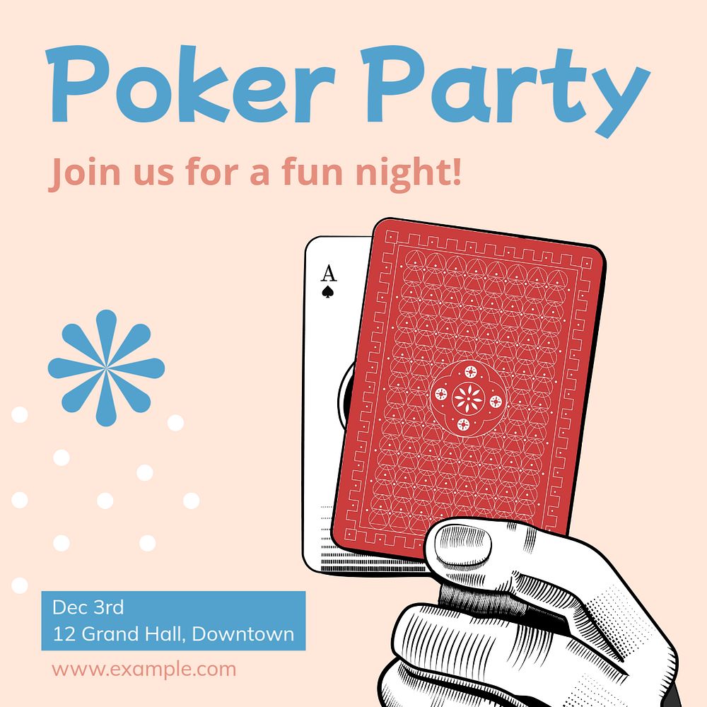 Poker party Instagram post template, editable text