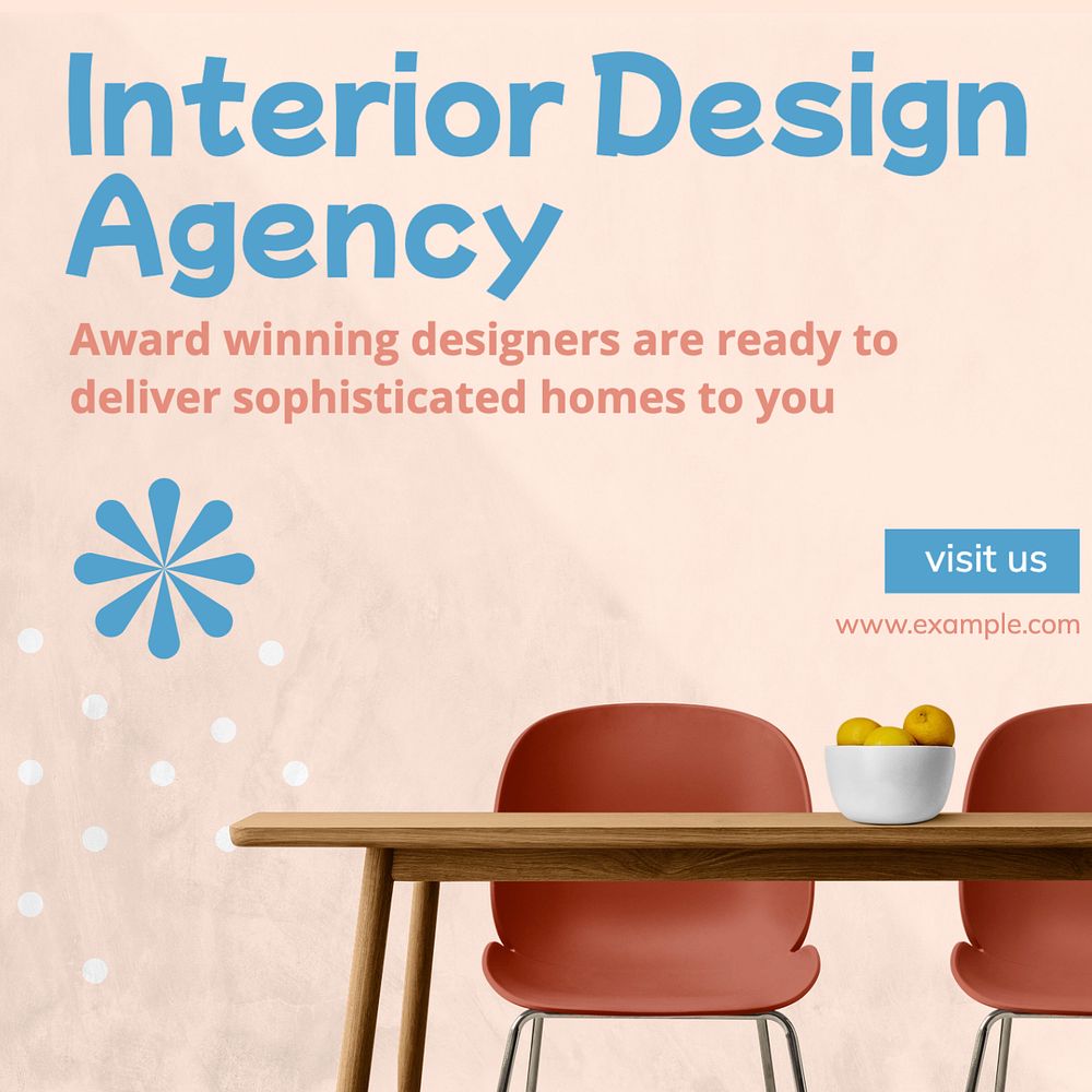 Interior design agency Instagram post template, editable text