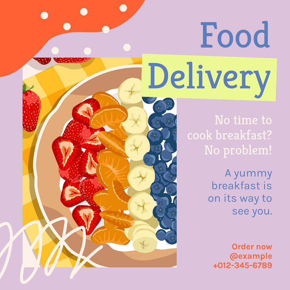 Food delivery Instagram post template, editable text