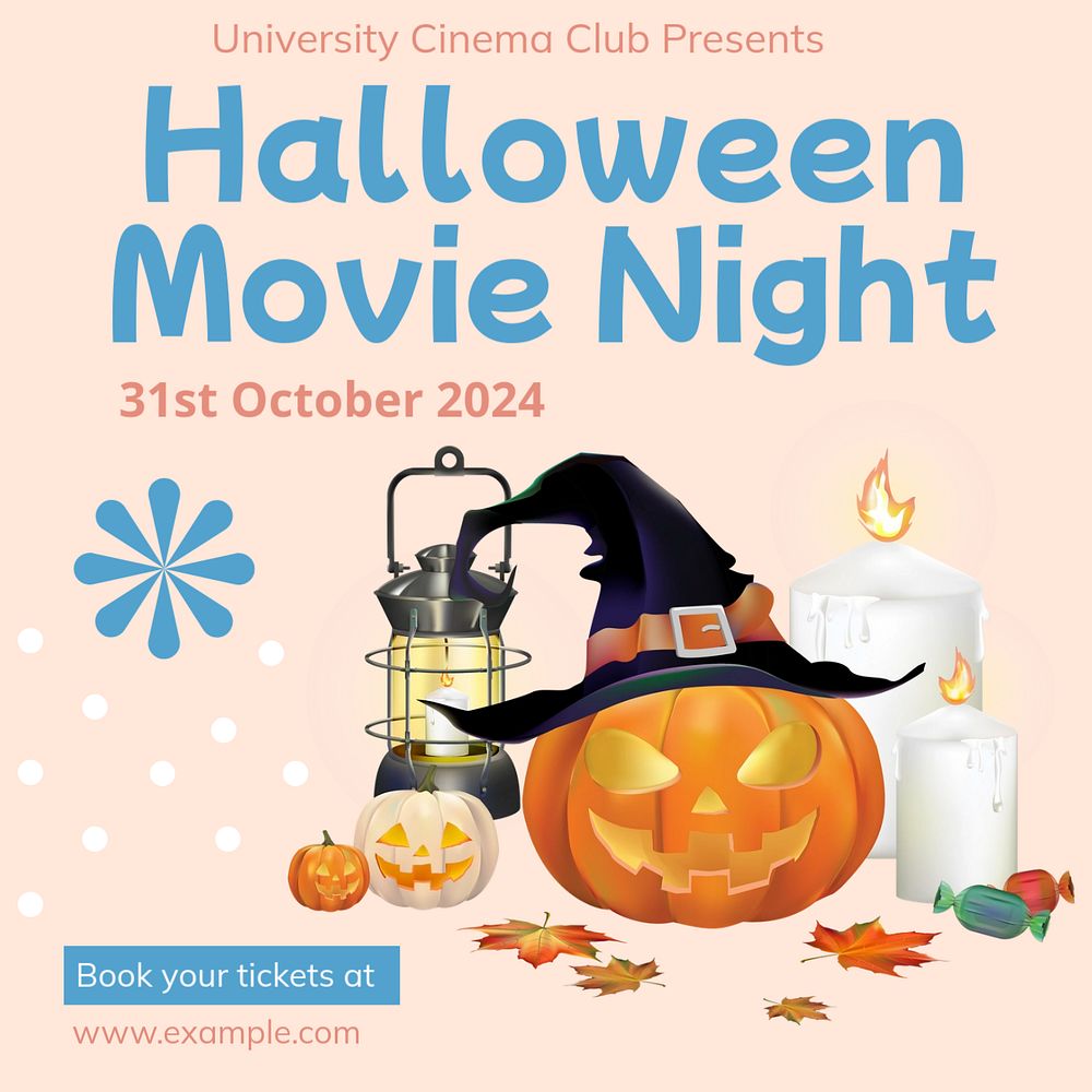 Halloween movie night Instagram post template, editable text