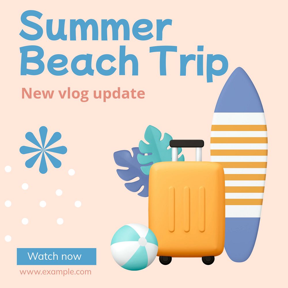 Summer beach trip Instagram post template, editable text