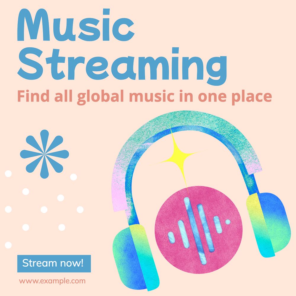 Music streaming Instagram post template, editable text