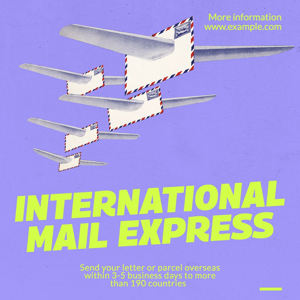 International mail express Instagram post template, editable text