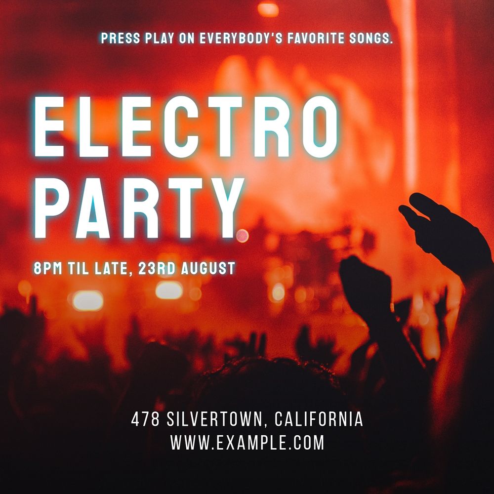 Electro party Instagram post template, editable text