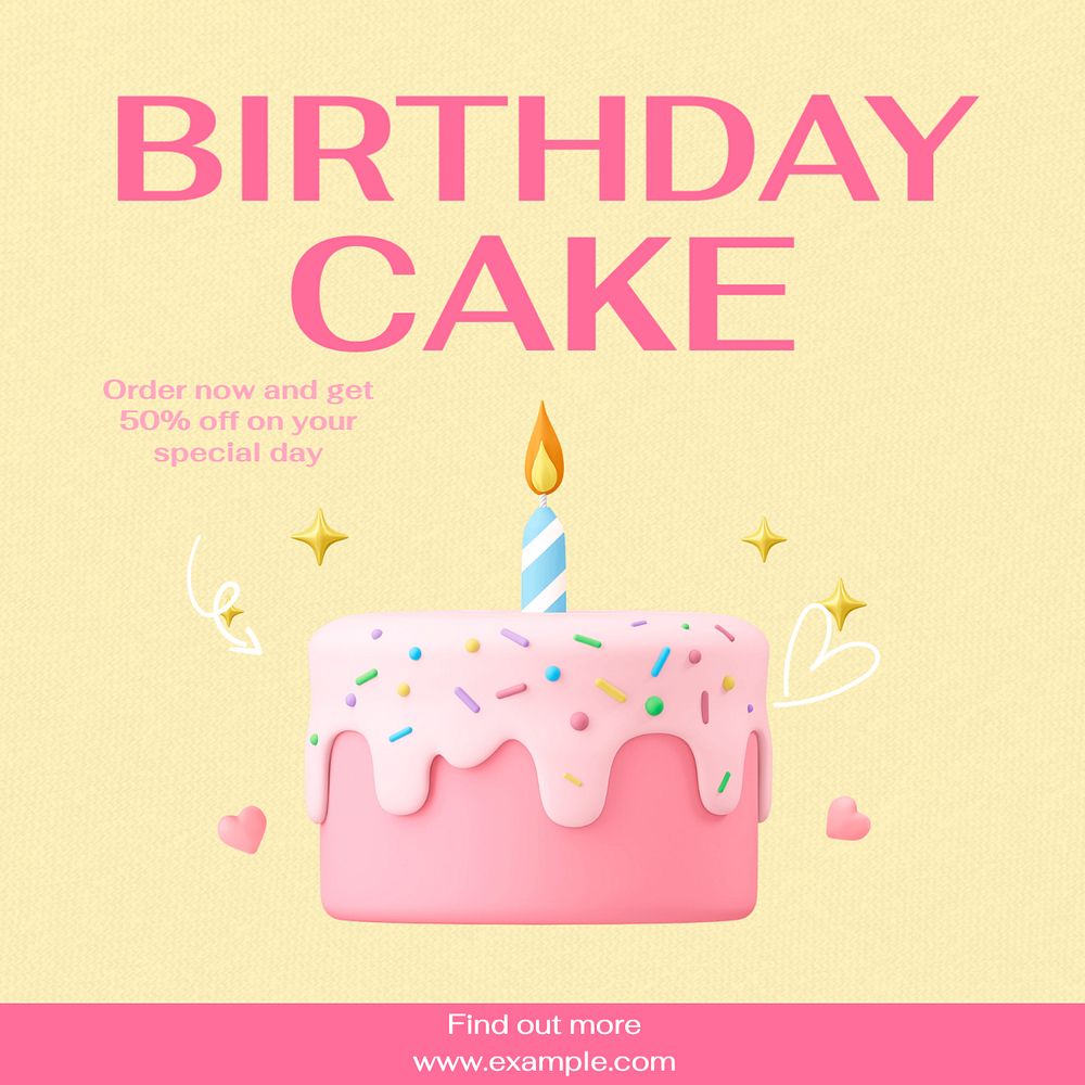 Birthday cake Instagram post template, editable text