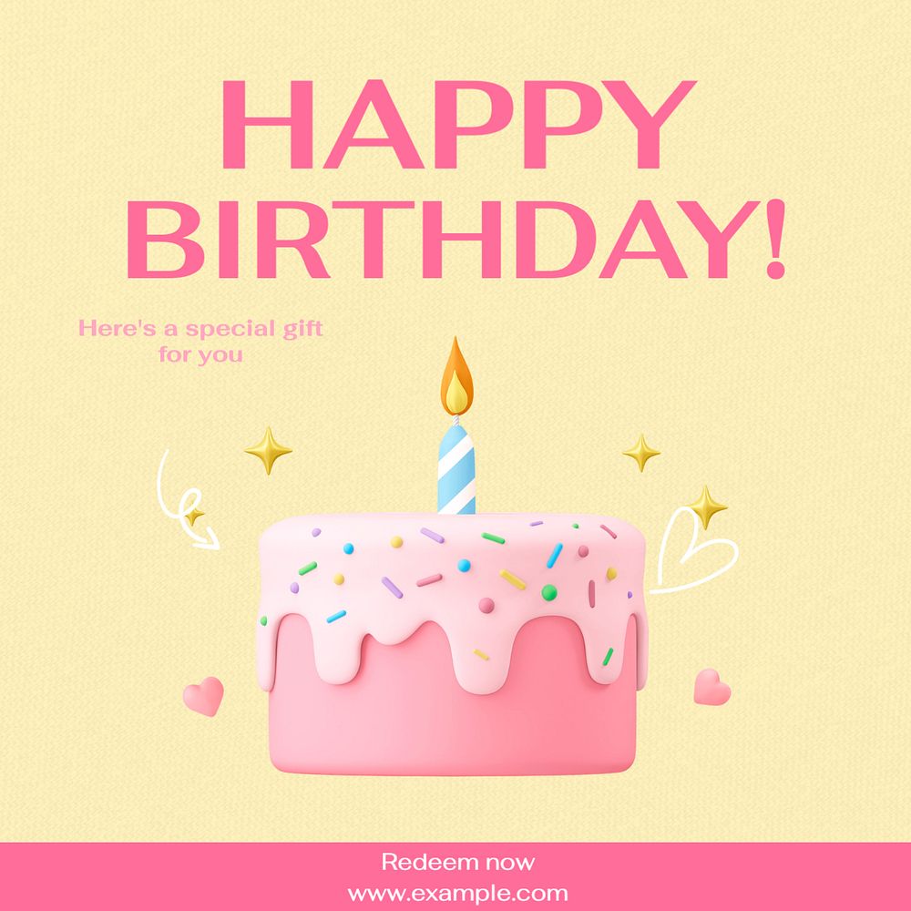 Happy birthday Instagram post template, editable text