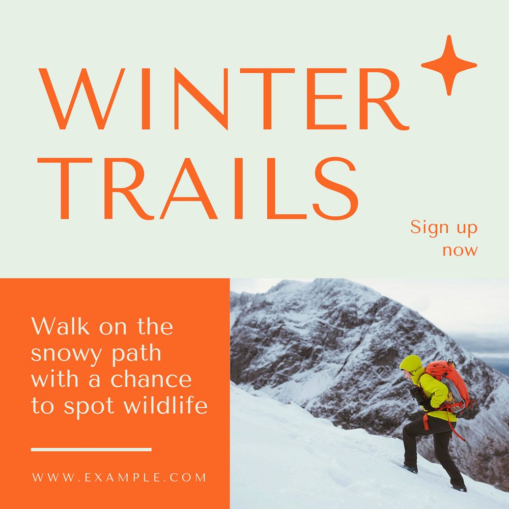 Winter trails Instagram post template, editable text