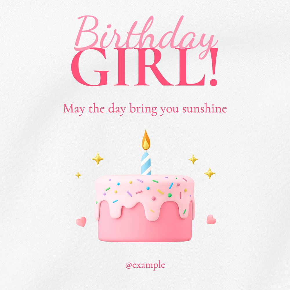 Birthday girl Instagram post template, editable text