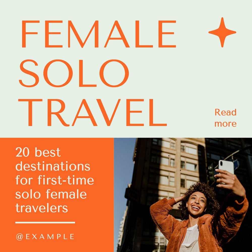 Female solo travel Instagram post template, editable text