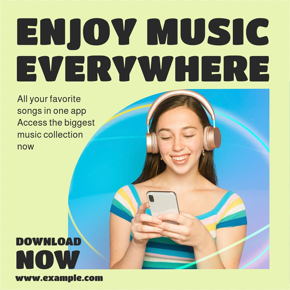 Music everywhere Instagram post template, editable text