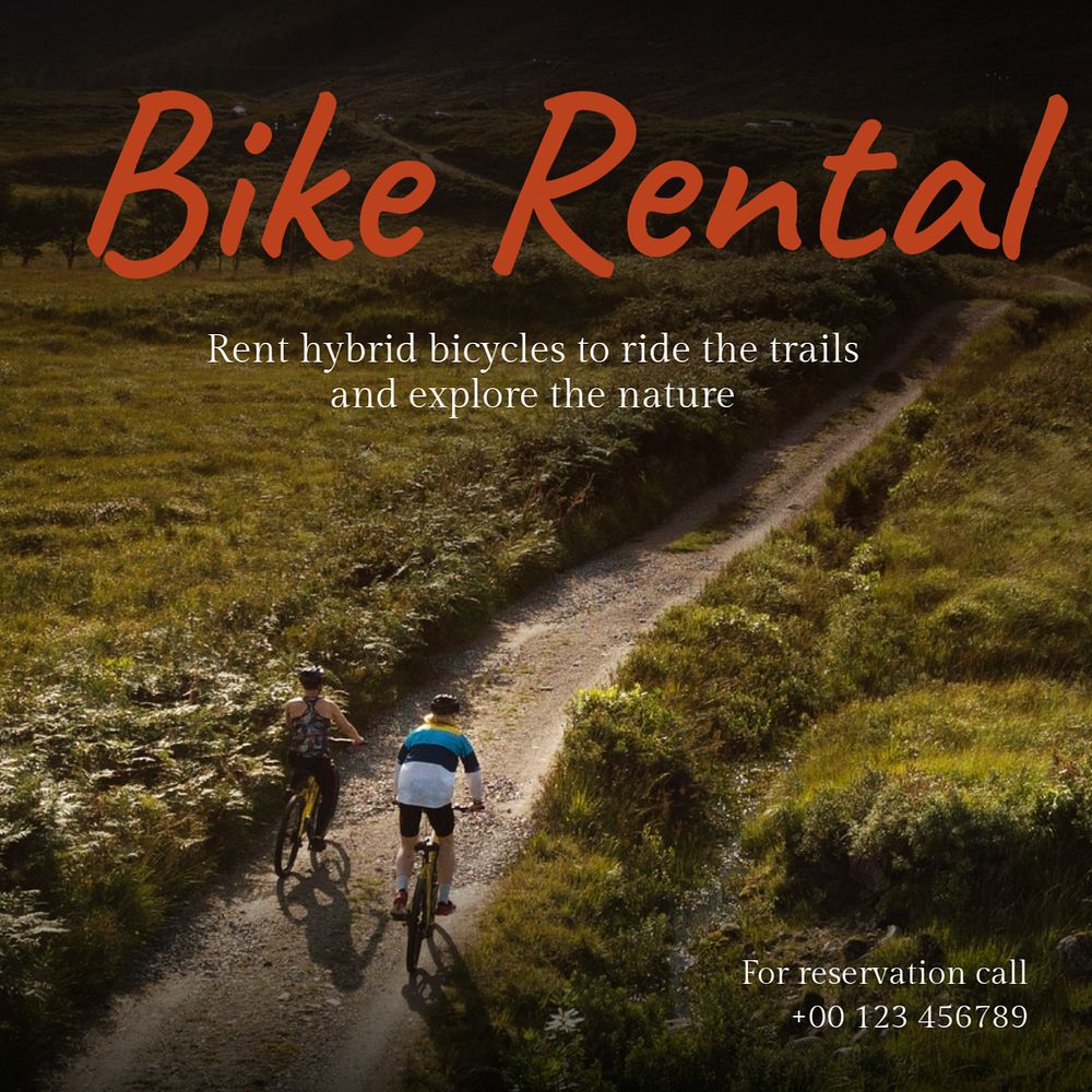 Bike rental Instagram post template, editable text