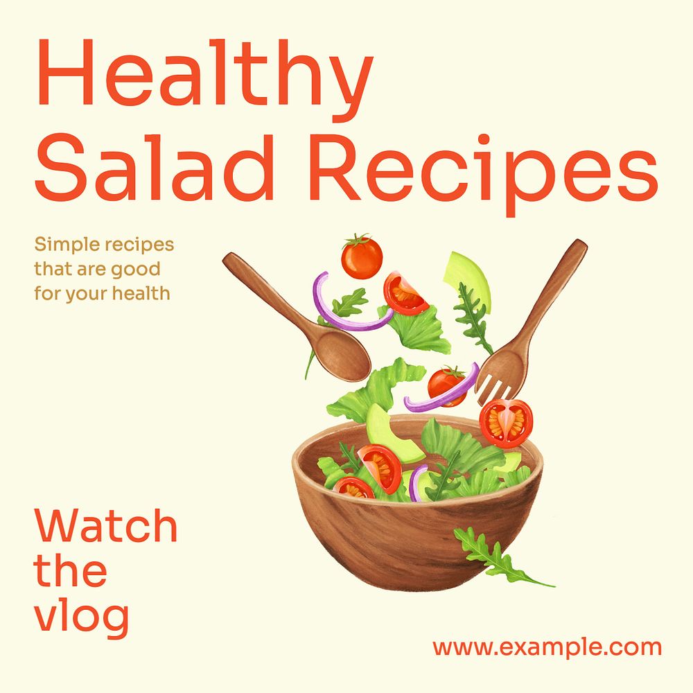 Healthy salad recipes Instagram post template, editable text