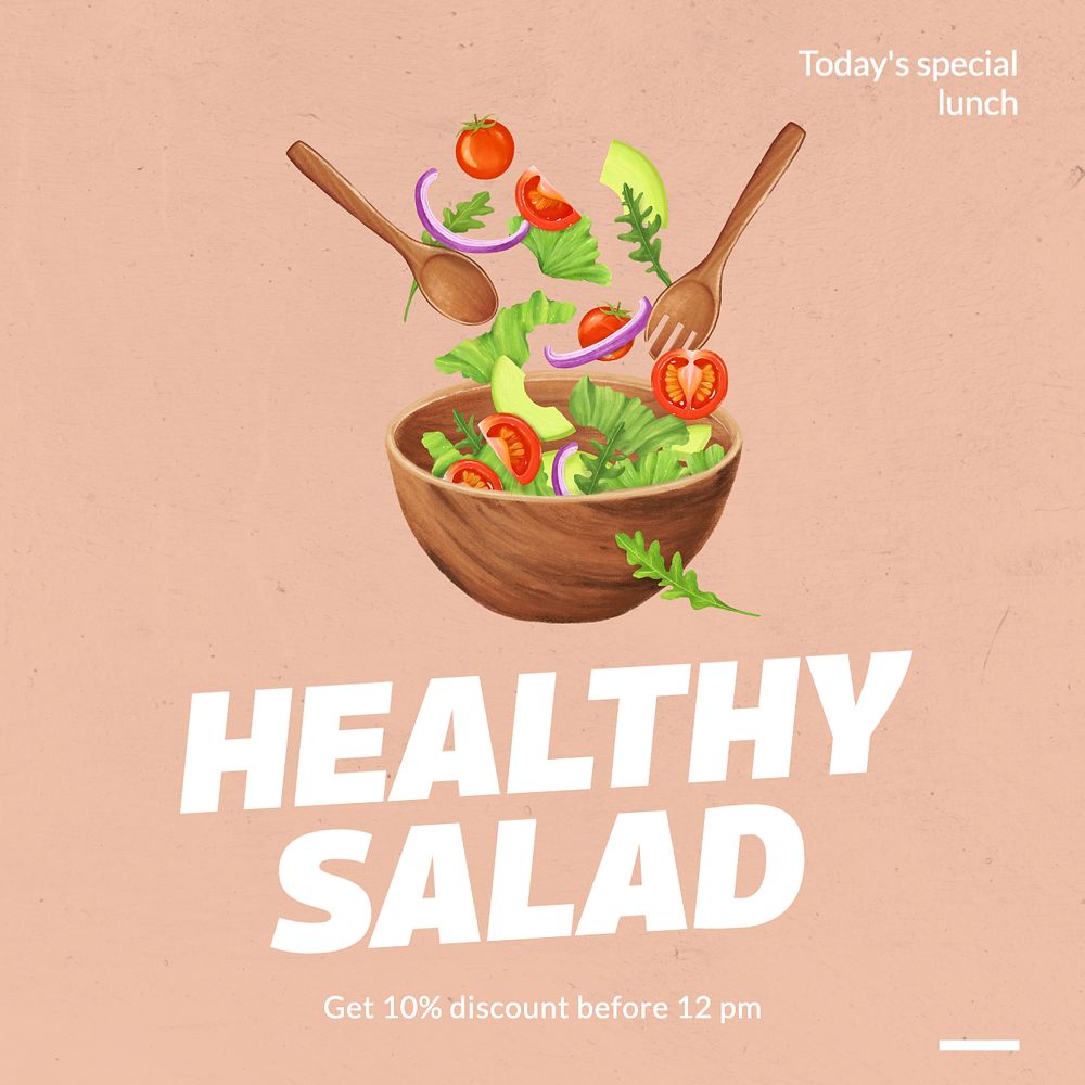 Healthy salad Instagram post template, editable text