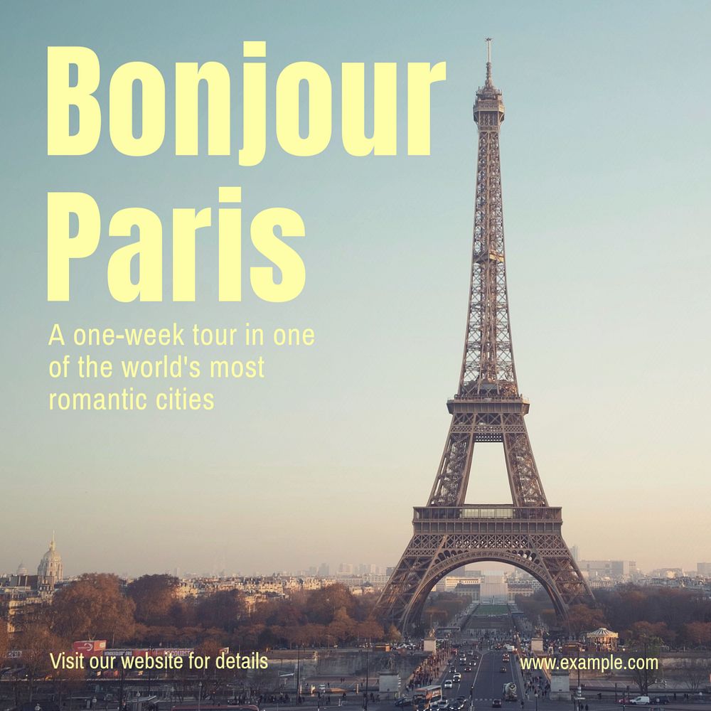 Paris travel Instagram post template, editable text