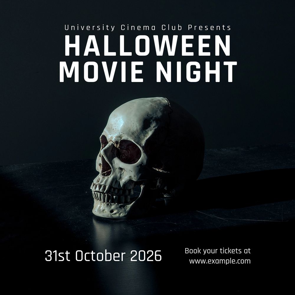 Halloween movie night Instagram post template, editable text