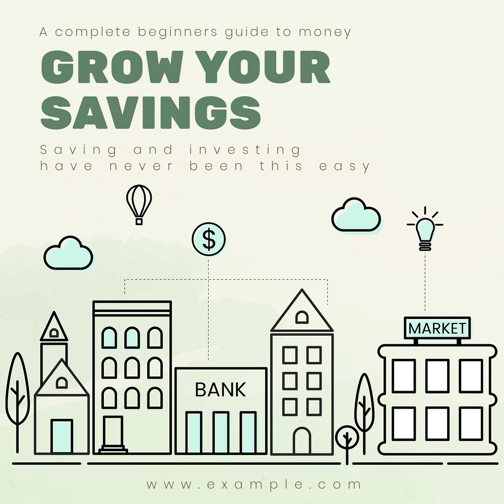 Grow your savings Instagram post template, editable text