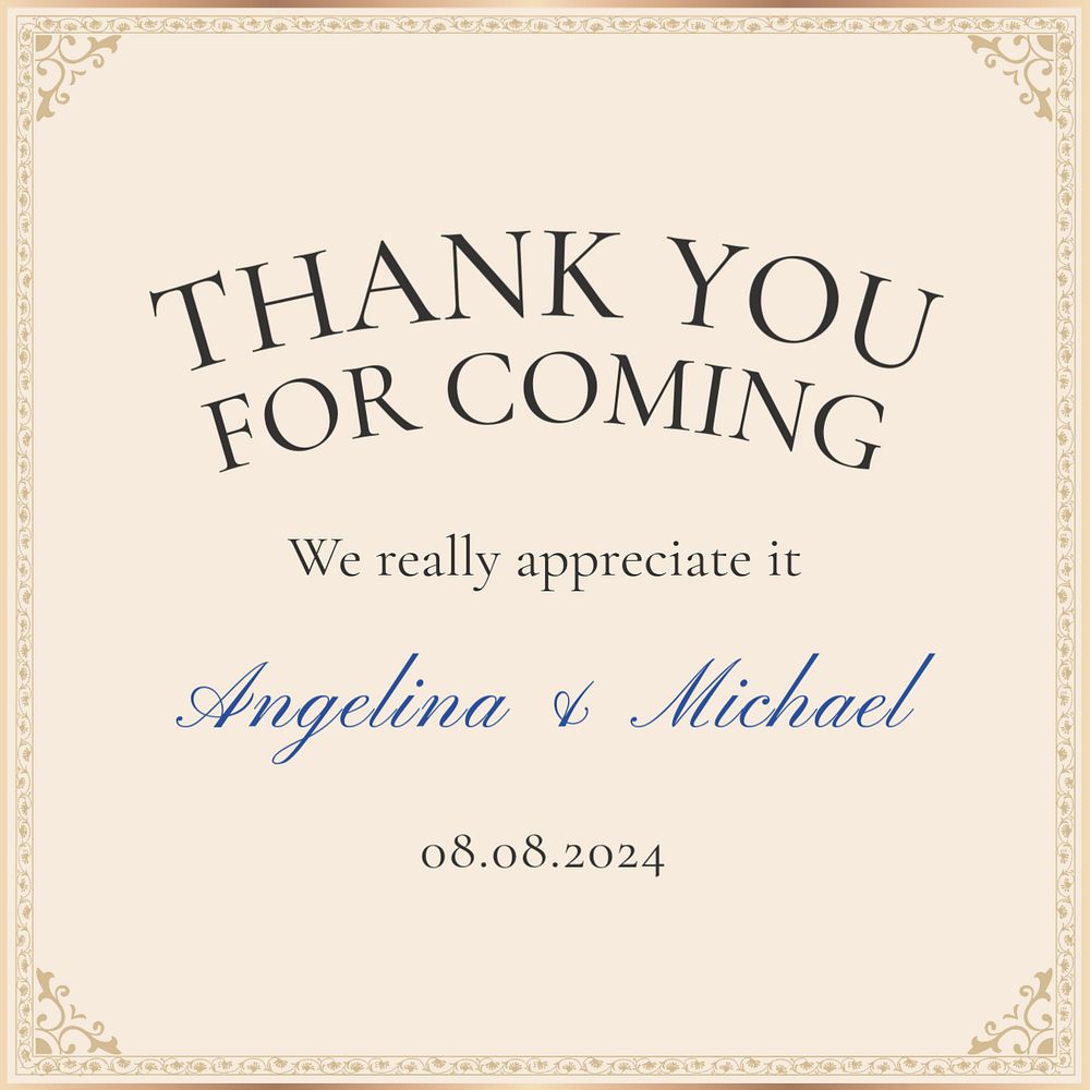 Wedding thank you Instagram post template, editable text