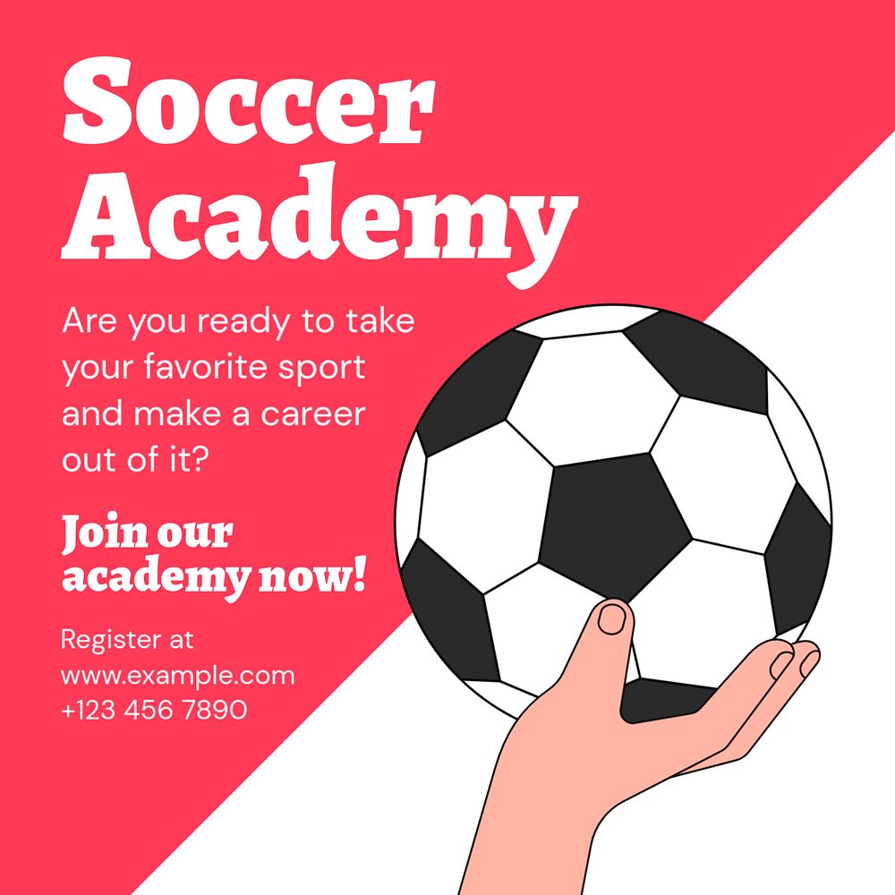 Soccer academy Instagram post template, editable text