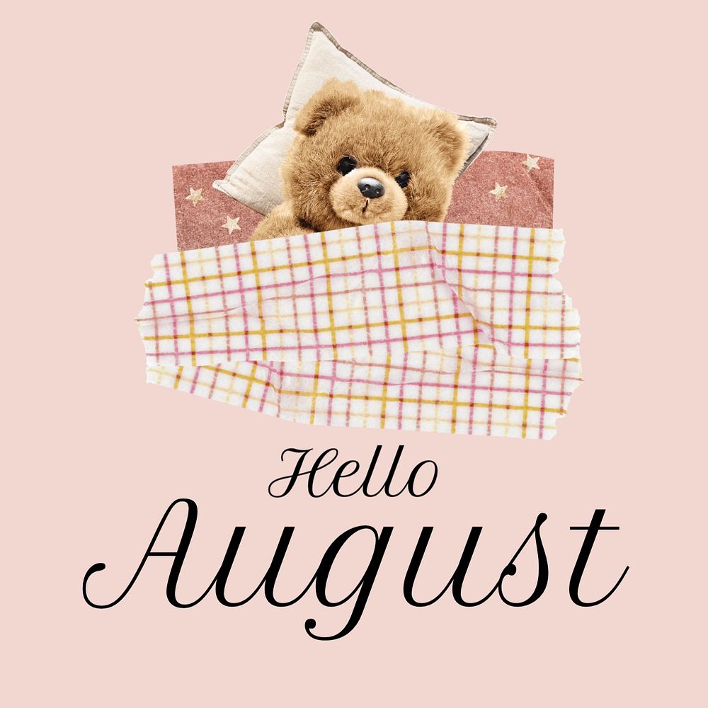 Hello August Instagram post template, editable text