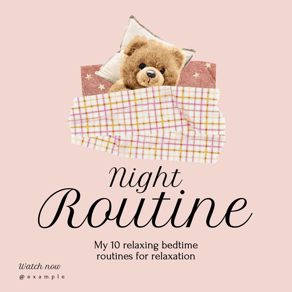 Night routine Instagram post template, editable text