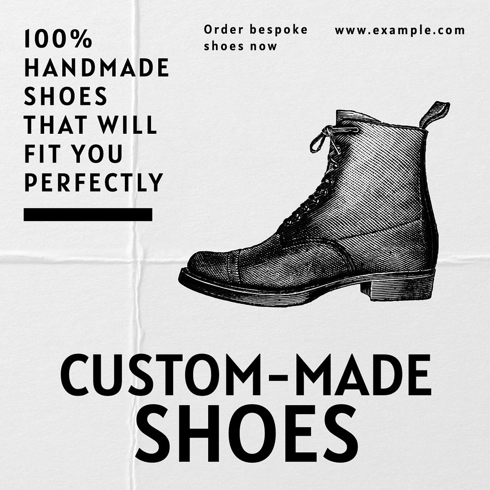 Custom-made shoes Instagram post template, editable text