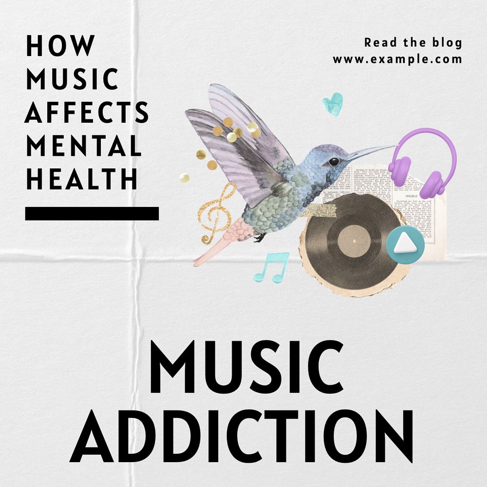 Music addiction Instagram post template, editable text