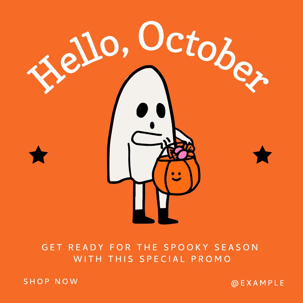 Hello October Instagram post template, editable text