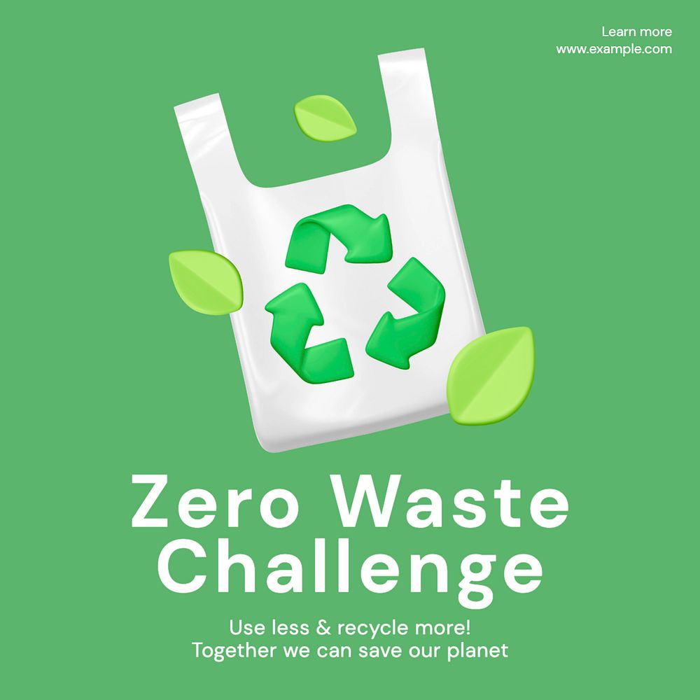 Zero waste challenge Instagram post template, editable text