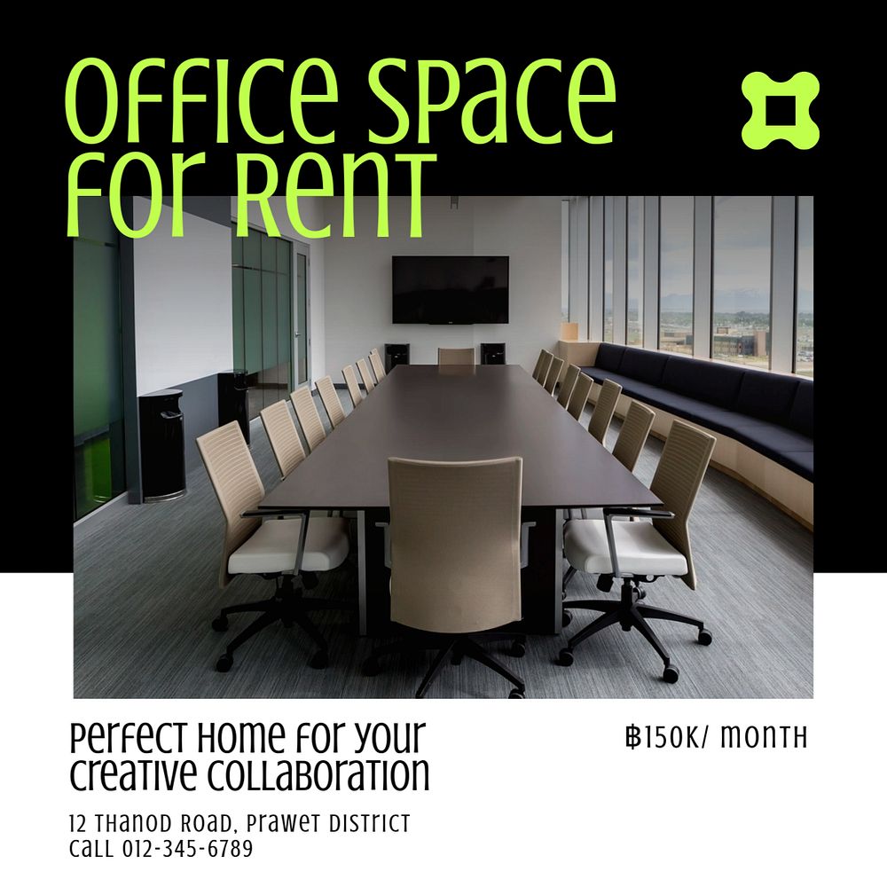 Office space rental  Instagram post template, editable text