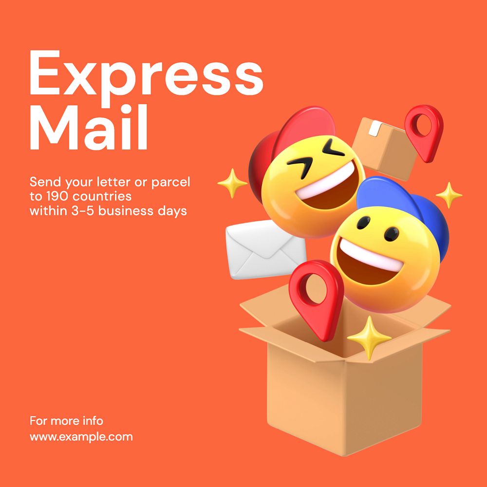 Express mail delivery Instagram post template, editable text