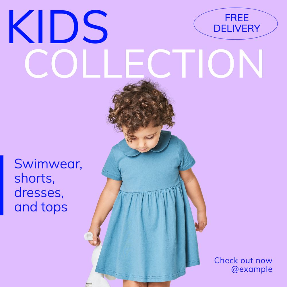 Kids collection Instagram post template, editable text