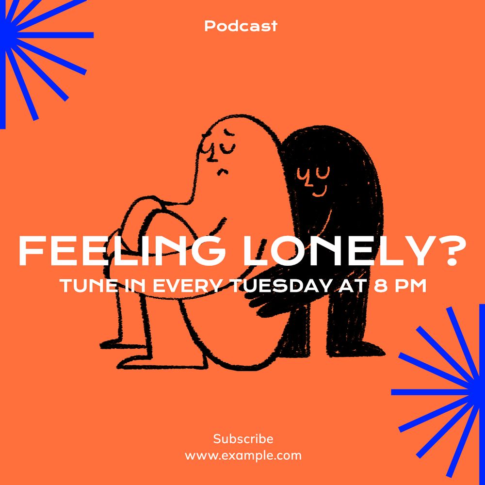 Loneliness podcast Instagram post template, editable text