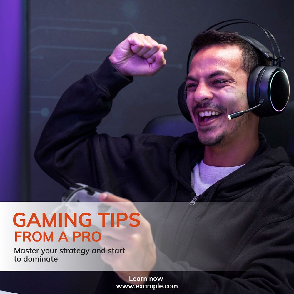 Gaming tips Instagram post template, editable text