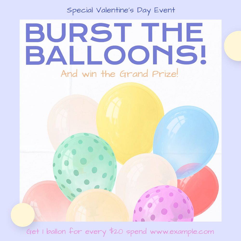 Burst the balloon Instagram post template, editable text